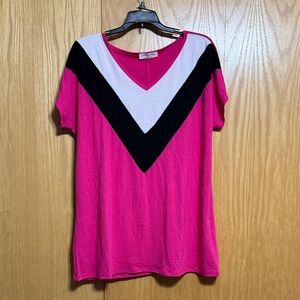 Zenana Outfitters Pink and Black Chevron Tee